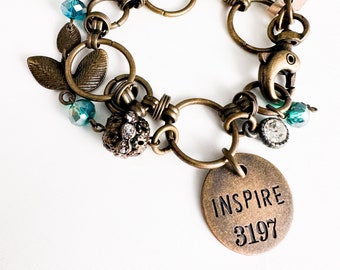 Antique Bronze & Teal, Industrial Inspire, Motivational Bracelet