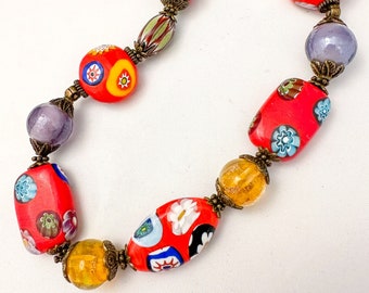 Colorful Statement Necklace | Large Glass Beads | Choker | Flower Child Beads | Colorful Stretch Bracelets | Custom Set | Playful Diva