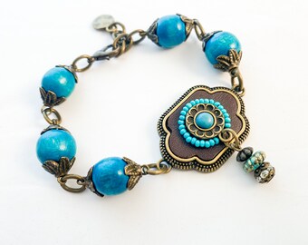 Boho Bronze and Turquoise Bracelet