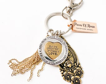 Silver and Gold, Gold Spoon, Faith, Hope, Love Keychain