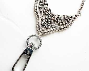 Hand Stamped Silver |  Filigree | Badge Holder | Lanyard | Confrence Assessory | Silver | Fashion Lanyard