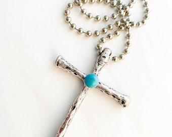 Silver Cross with Turquoise Detail.