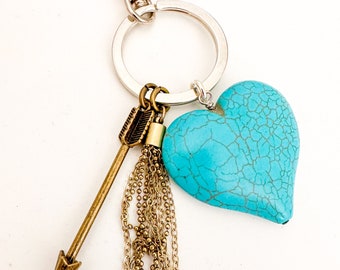 Large Turquoise Heart Keychain/Boho Keychain /Western Keychain