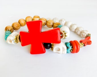 Sugar Skull Bracelets | Day of the Dead Bracelets | Dia de Los Muertos Pulsera | Orange Cross Bracelets | Assorted Halloween Bracelets