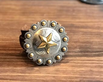 Big And Bright Star Cuff |Gold and Silver Western Star |Silver Medallion | Leather Cuff | Boho Western Cowgirl Fashion