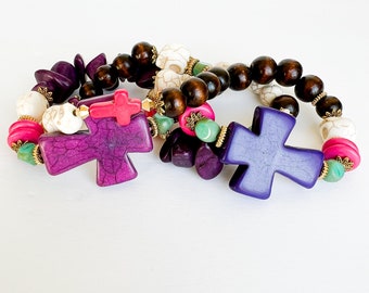 Sugar Skull Bracelets | Day of the Dead Bracelets | Dia de Los Muertos Pulsera | Purple Cross Bracelets | Assorted Halloween Bracelets