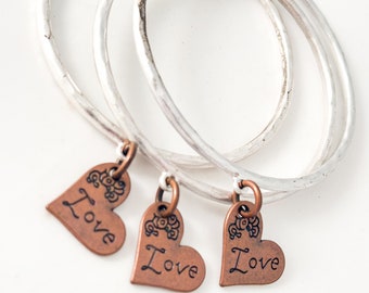 Silver Bangle, Copper Love Heart