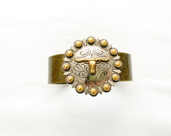 Western, Antique Bronze, Silver, Longhorn Cuff