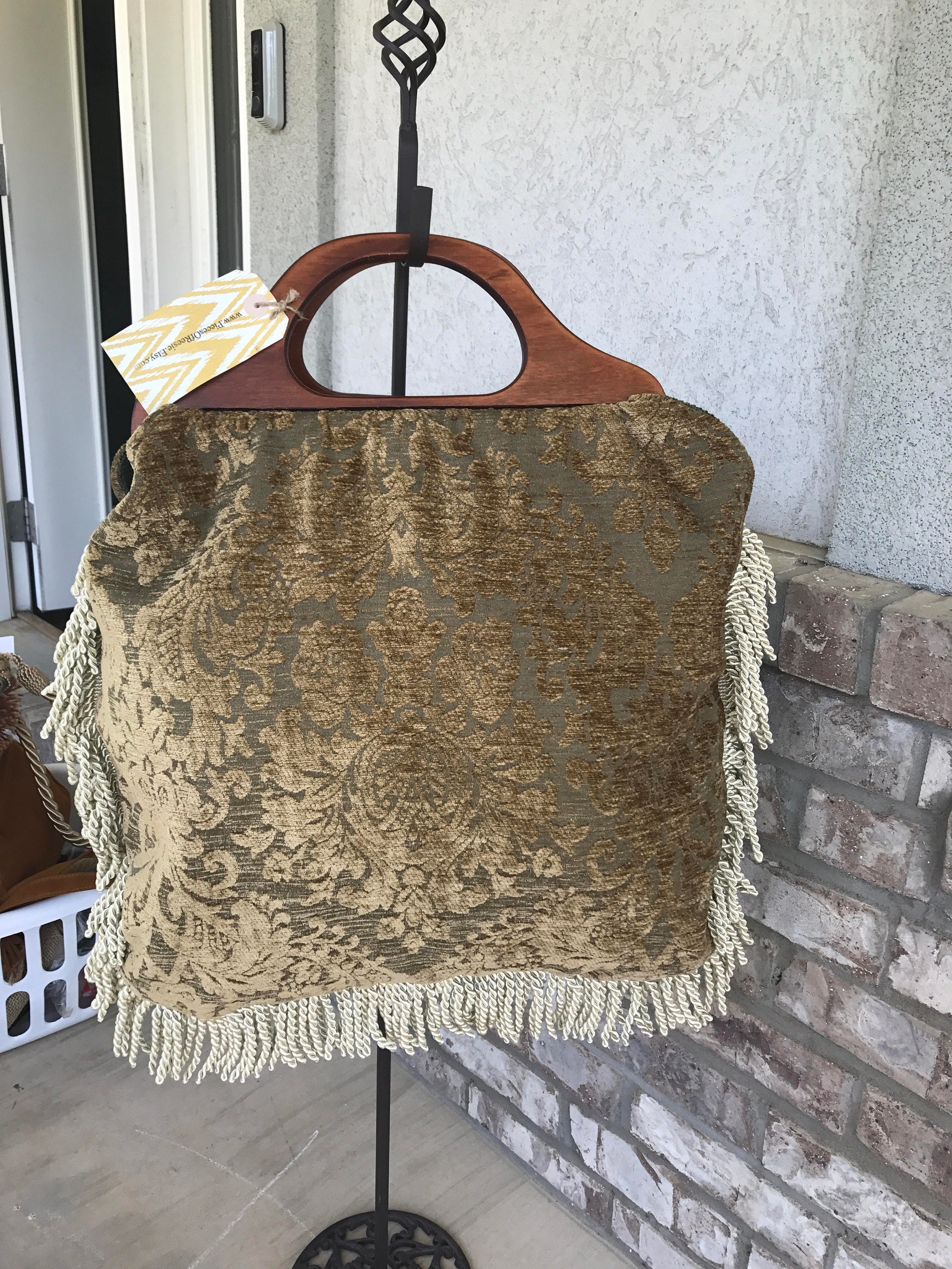 Large Carpet Bag with wooden handles. Carpet Bag with Fringe Etsy