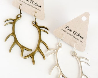 Antler | Bronze and Silver | Western | Holiday Fashion Earrings