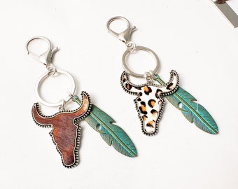 Cow Hide Cow Skull Keychains