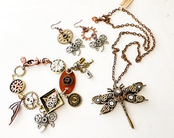 A | Steampunk Firefly | Firefly Necklace | Steampunk Bracelet | Steampunk Firefly Earrings | Steampunk Jewelry Set | Steampunk Firefly