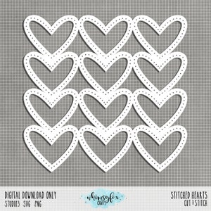 Stitched Hearts Cut File: 12x12 - .studio3 .svg .png