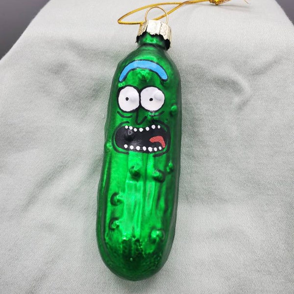 Pickle Rick  Christmas tree glass ornaments, Hand painted, 4",  Rick and Morty.