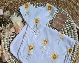 Baby Dribble Bib & Burp Cloth - Floral Sunflower