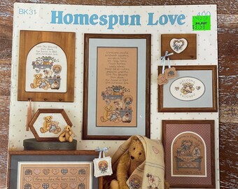 Homespun Love de Graph It Arts, punto de cruz contado, BK31, 8 diseños, Homespun Love de Lynn Waters Busa
