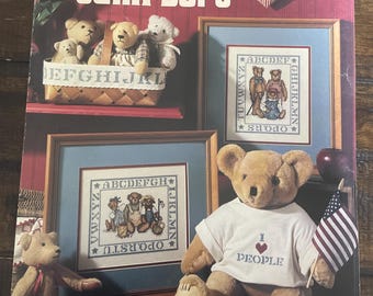 Muestrarios de ositos de peluche en punto de cruz, Muestrario de ositos de peluche de Leisure Arts en punto de cruz contado, Diseños de Sullins House, Folleto 2049