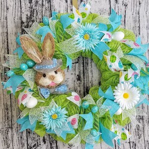 Spring Door Decor Spring Wreath Whimsical Bunny Face Wreath Bunny Decor White Bunny Mesh Wreath Easter Bunny Decor Easter Wreath