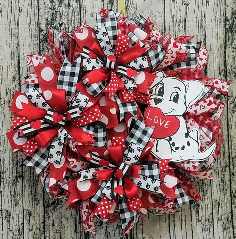 Valentines Front Door Deco Mesh Dalmatian Puppy Dog Wreath Valentines Decor Gift For Her