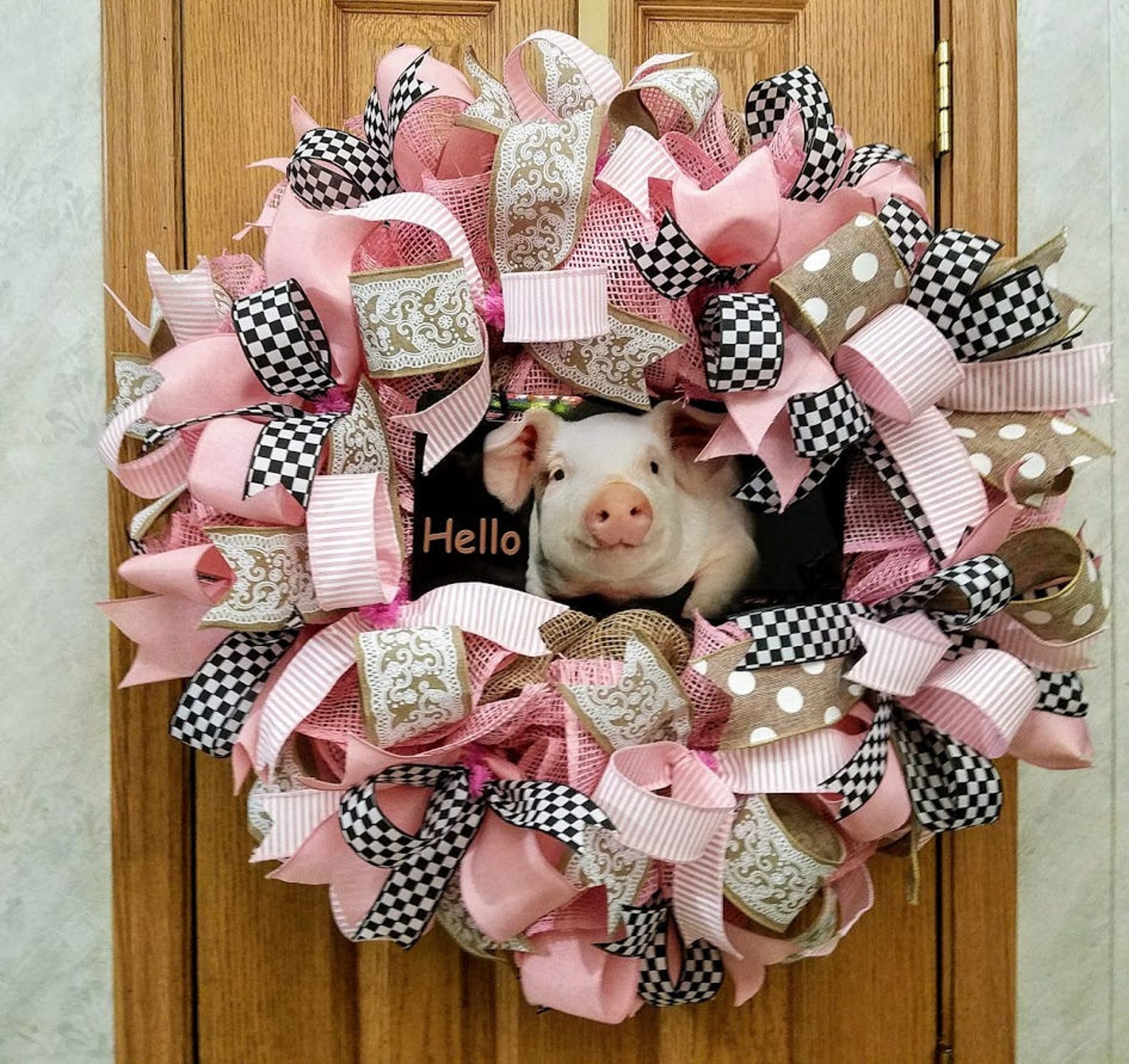 Pink Pig Wreath Animal Wreath Farmhouse Decor Pig Decor | Etsy