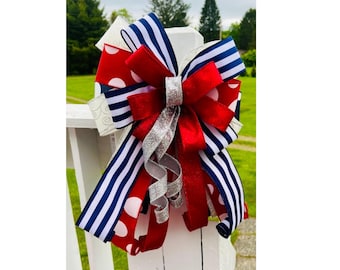 Patriotic Wreath Bow: Red, White, Blue USA Ribbon Decor