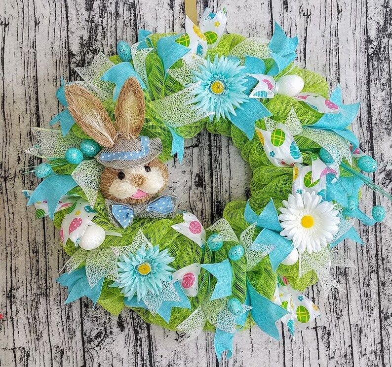Easter Bunny Mesh Wreath Front Door Easter Wreath Easter Etsy