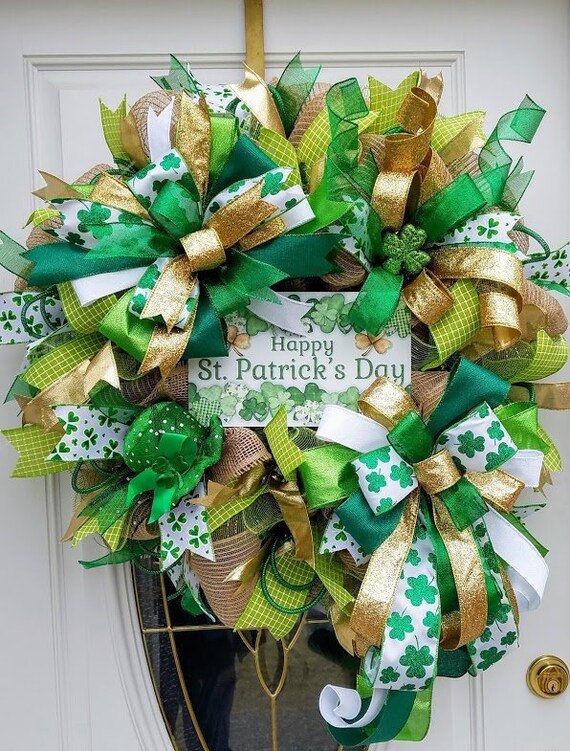 St Patrick S Day Mesh Wreath St Paddy S Wreath Etsy