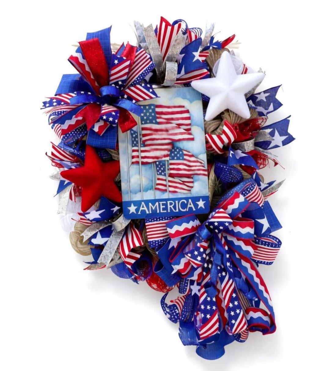 Buy Patriotic 4th of July Wreath, American Flag Front Door Decor, Red ...