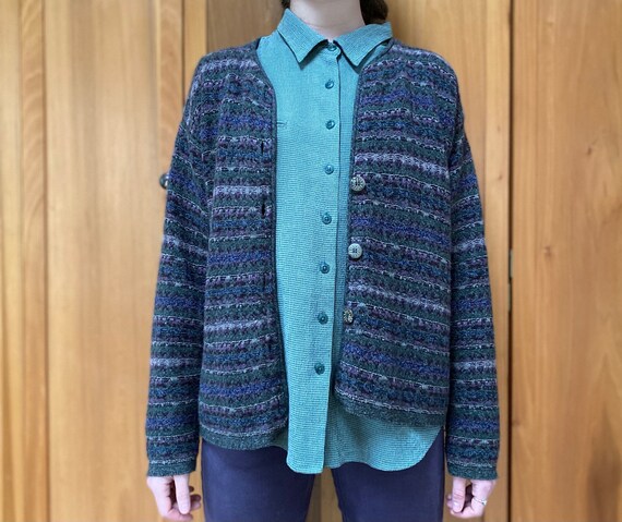 Vintage Eddie Bauer Striped Fair Isle Cardigan - image 1