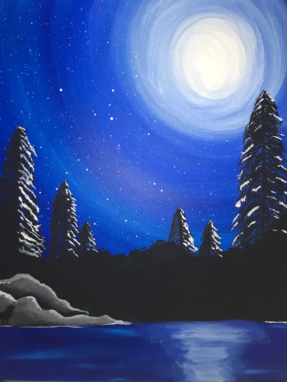 Verschneite Nacht Acryl Malerei Etsy
