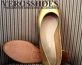 Gold Metallic Leather Ballet Flats: Comfortable Women's Shoes