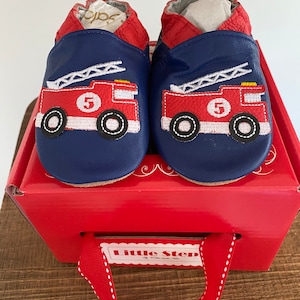 Little Steps Fire Truck soft sole handmade leather shoes