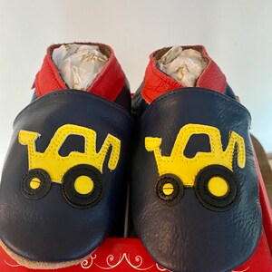 Little Steps Dig truck soft sole handmade leather shoes
