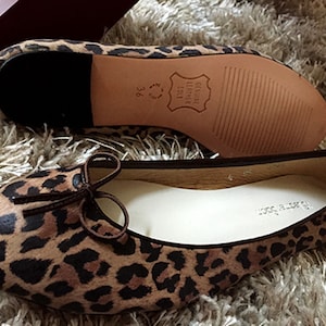 Handmade print leopard leather ballet flats, Genuine print leather flats, Print leather women&#39;s flats.