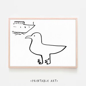 Nautical Print, Seagull Print, Downloadable Art, Seagull Printable Illustration, Ocean Print, Maritime Wall Art, Coastal Room Decor