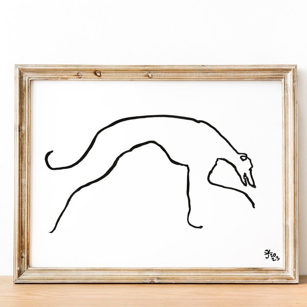 Adoption de lévriers, impression téléchargement numérique, lévrier minimaliste, dessin de lévrier, sauvetage de lévriers, dessin au trait Whippet, cadeaux Whippet