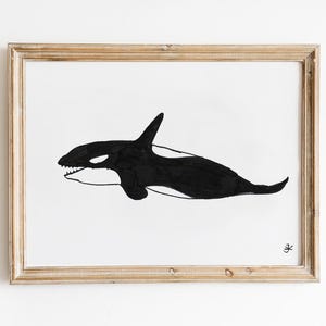 Orca Whale Print, Digital Download, Killer Whale Drawing, Orca Decor, Printable Wildlife print, Orca Illustration
