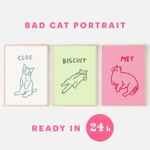 Custom Bad Cat Portrait, Funny Pet Portrait, Cat Lover Gift, Digital Download, Cat Memorial Gift, Personalized Badly Pet Drawing