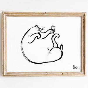 Sleeping Cat Print, Digital Download, Bedroom Wall Decor, Black and White Cat Drawing, Minimalist Kitten Poster, Cat Lover Gift