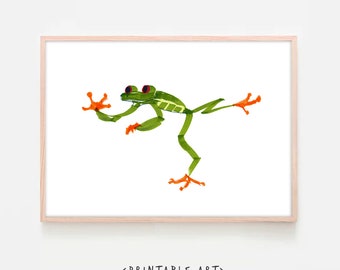 Frog Printable Art, Funky Wall Art, Natural Nursery Decor, Frog Png, Cute Shelf Decor, Froggy Friend, Frog Gifts