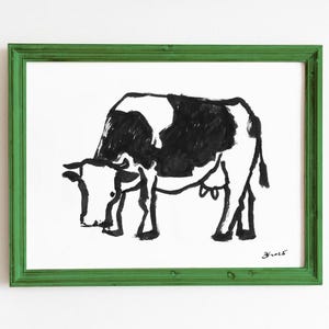 Kuh Digitaldruck, Bauernhaus Dekor, Kuh Kunst, trendiges Tier Poster, druckbare Kuh Zeichnung, schwarz und weiße Kuh, ländliche Wohnkultur