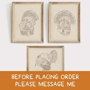 Set of Three Turkey Print, Instant Download, Thanksgiving Printable Wall Art, Kitchen Autumn Decor, Beige Neutral Print, Digital Download