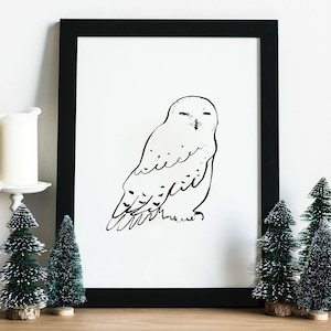Snowy Owl, Magic Owl, Digital Download, Owl Print, Wildlife illustration, White Owl Decor, Owl Wall Art, Minimalist Owl, Hedwig Owl, HP Owl