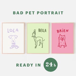 Portrait personnalisé de mauvais chien, portrait d'animal de compagnie drôle, cadeau pour amoureux des chiens, téléchargement numérique, cadeau commémoratif de chien, dessin personnalisé mal d'animal de compagnie