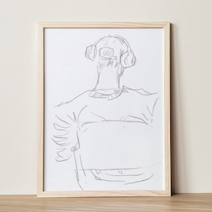 Musik Art Print, Junge mit Kopfhörern Print, Wandkunst, Skizze eines Jungen, Geschenk für ihn, einfache und minimalistische Kunst, Teen Jungenzimmer Dekor