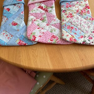 Christmas Stocking Handmade Patchwork Quilted Lined- Pink or Blue &Mixed fabric