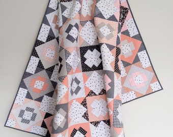 Handmade throw quilt - Pink and Grey Kitty Meadowland