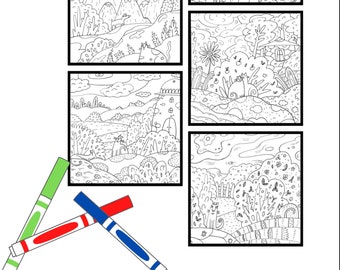 PRINTABLE "Cats in the Garden" Digital Coloring Pages and Bonus Frames  5 PAGES