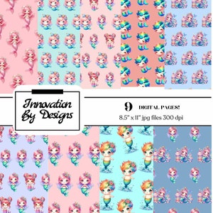 PRINTABLE “Mermaid Mayhem” Digital Paper Pack Scrapbook Paper Set of 9 Sheets