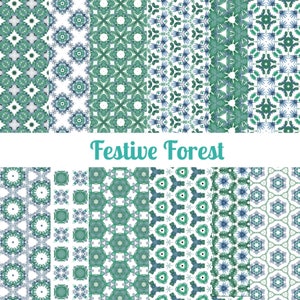 PRINTABLE Festive Forest Scrapbook Paper Set of 12 Sheets